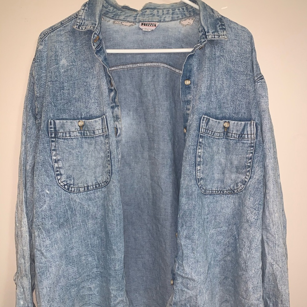 Thrifted Oversized Long Sleeve Denim Shirt